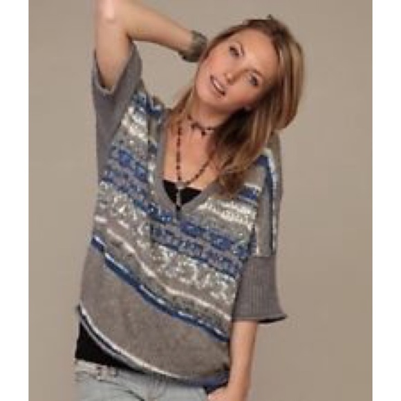 Free People Sweaters - Free People Gray Dolman Sequin V Neck Sweater Sz S